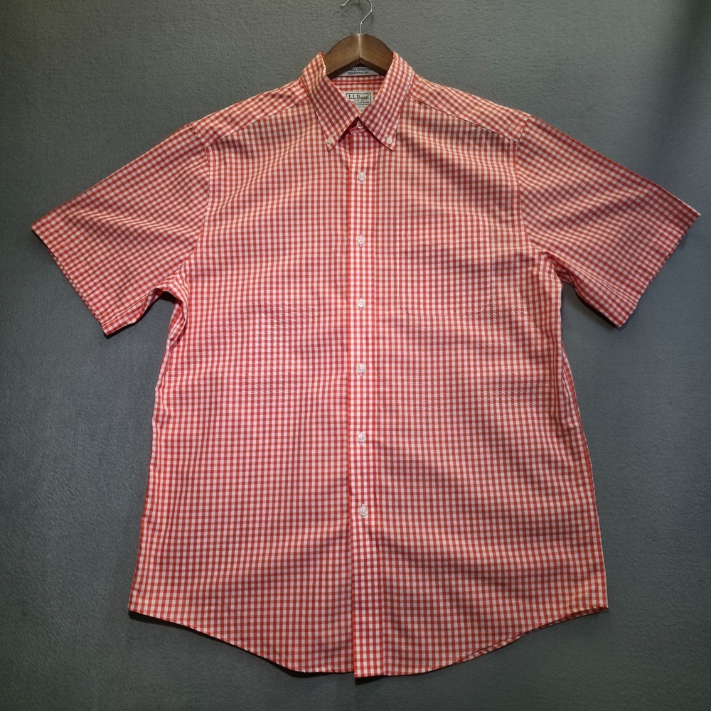 LL Bean Mens Traditional Fit Wrinkle Resistant Short Sleeve Button Up Shirt Sz M
